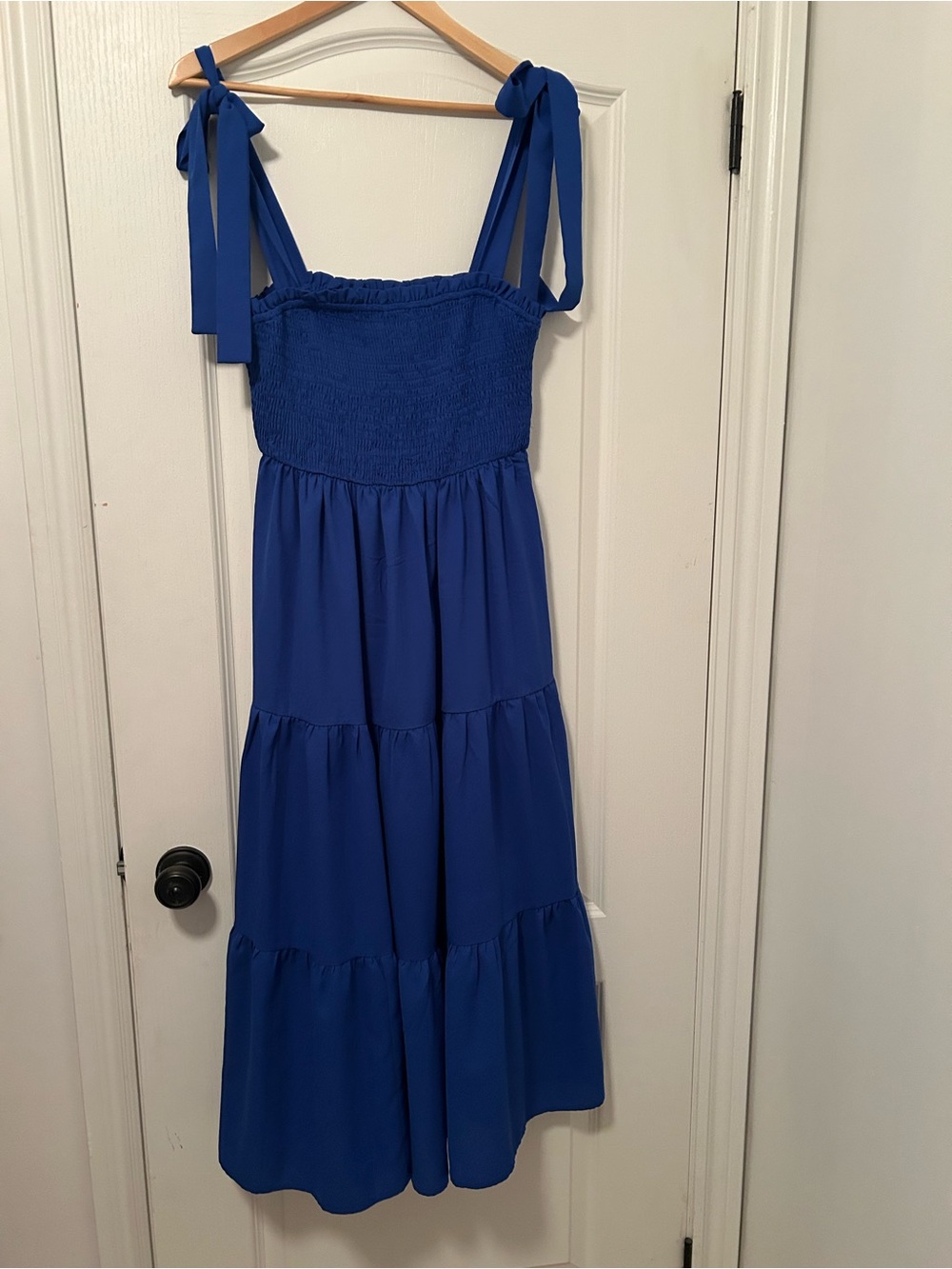 Cupshe Cobalt Tie-Shoulder Tiered Maxi Dress